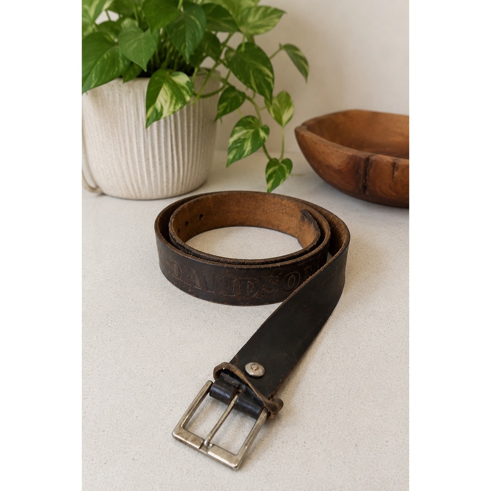 Vintage Harley-Davidson Brown Leather Belt Curved Fit 48.5" Branded